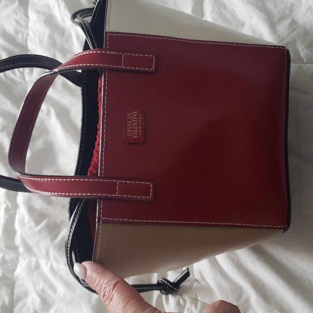 Frances Valentine small drawstring color blocked bag.